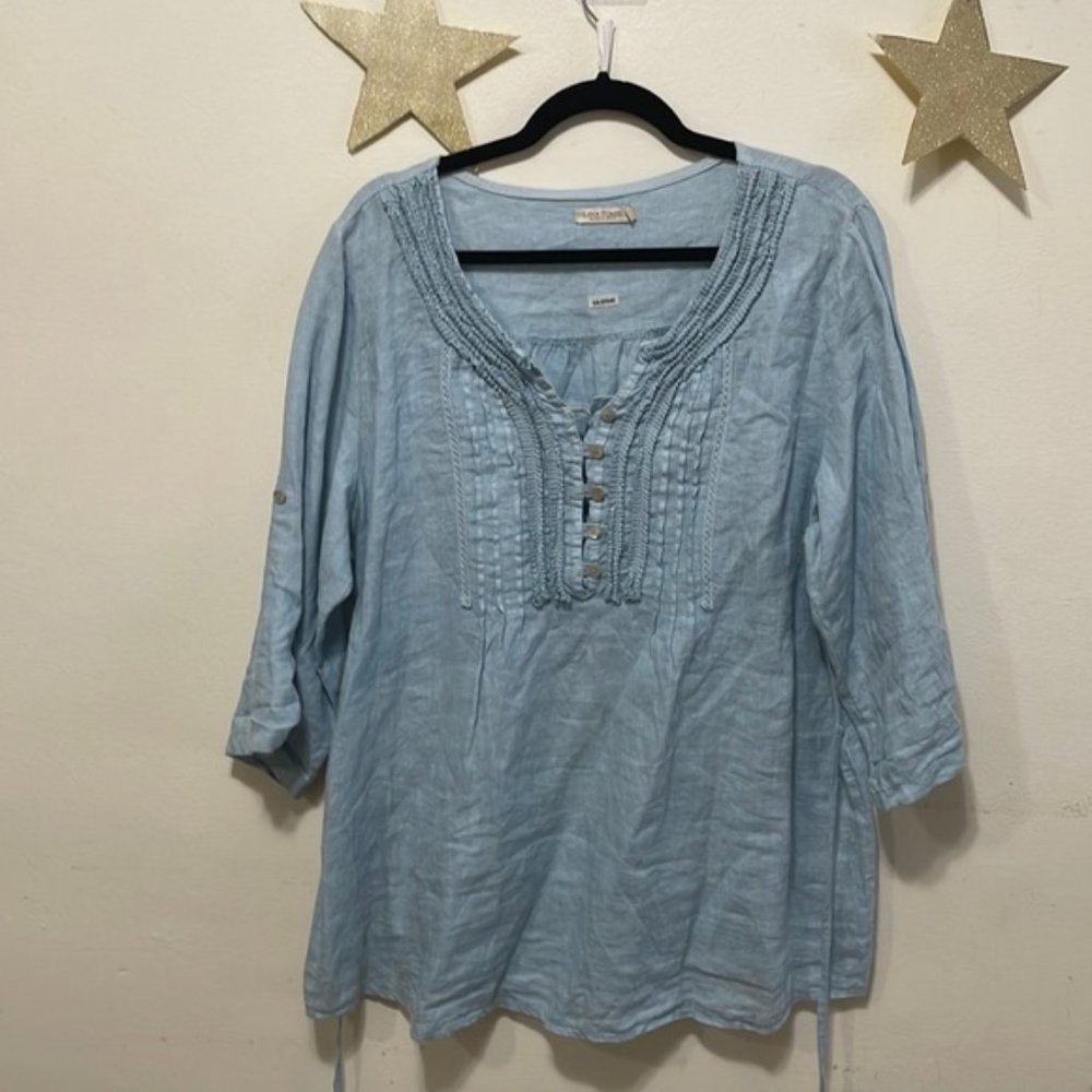 Light Blue Women's Pintuck Peasant Blouse